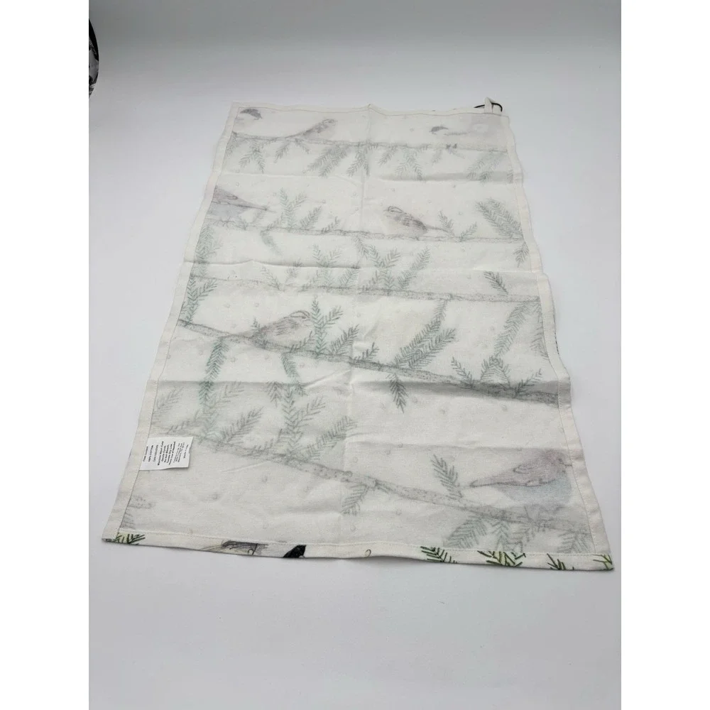 Creative Co-Op Bird Tea Towel 28x18 Cotton Kitchen Towel Winter Woodland NWT